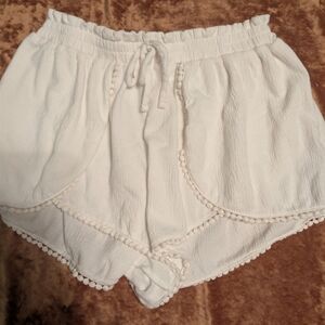 No Boundaries White Shorts with Tulip Style Design and Pom-Pom Trim